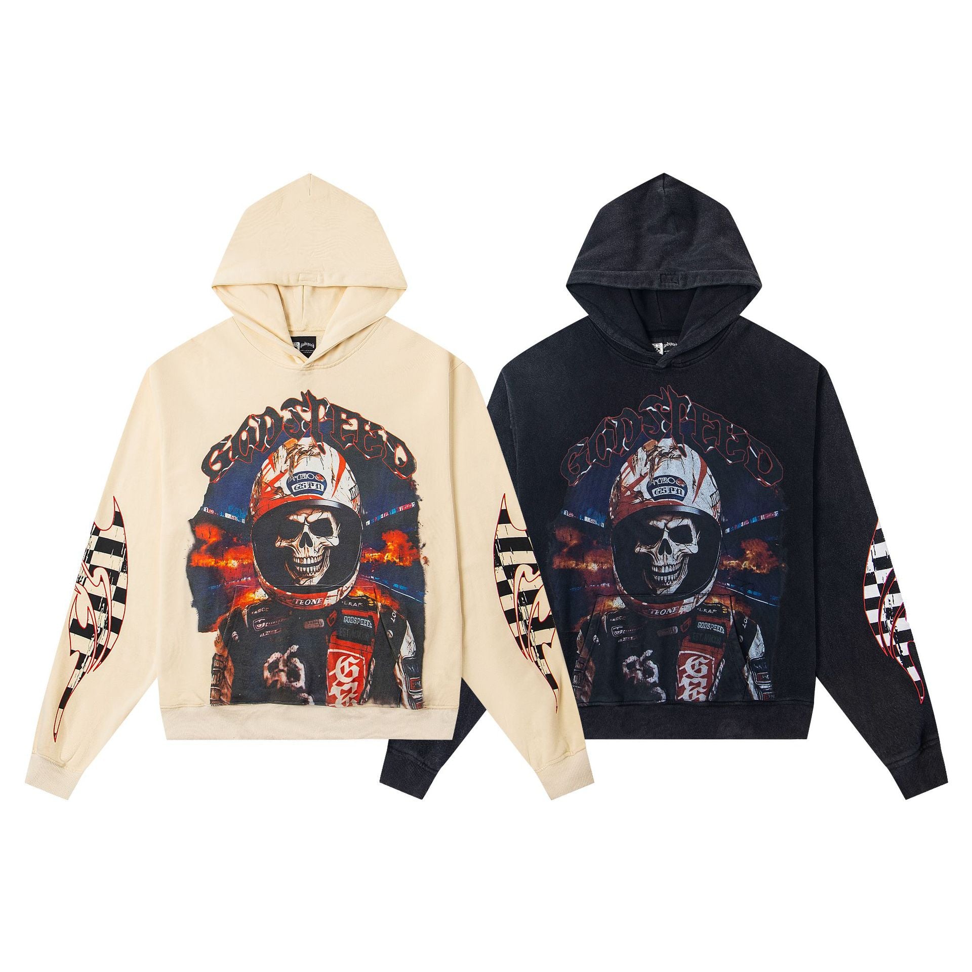 Vintage-Washed Pure Cotton Hip-Hop/Streetwear Hoodie with Print
