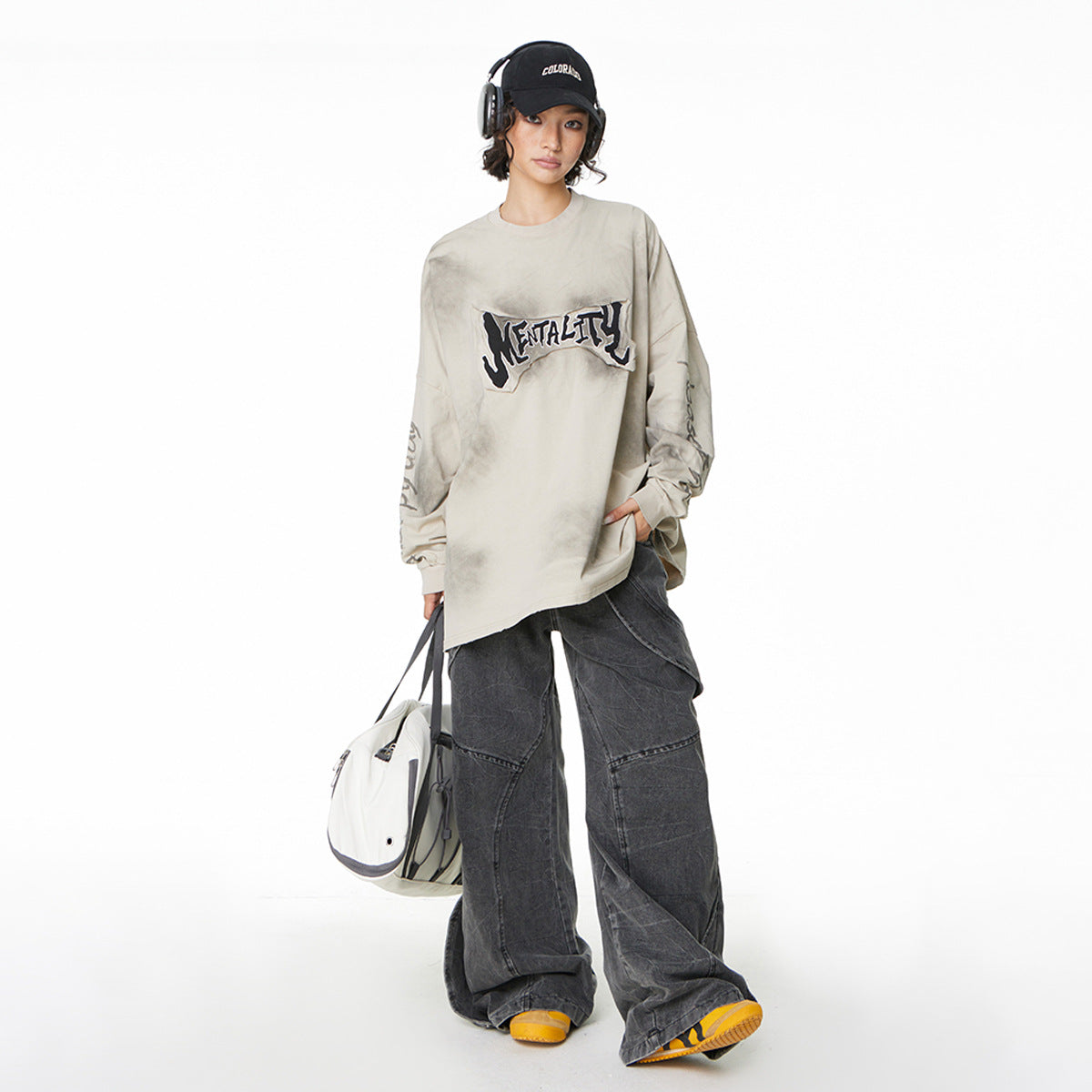 YAVIORA distressed tee with patchwork embroidery