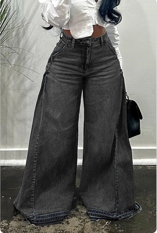 Y2K wide-leg jeans, patchwork flared pants