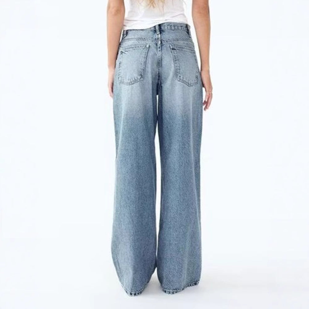 Y2K Casual Fashion Washed Jeans with Irregular Design