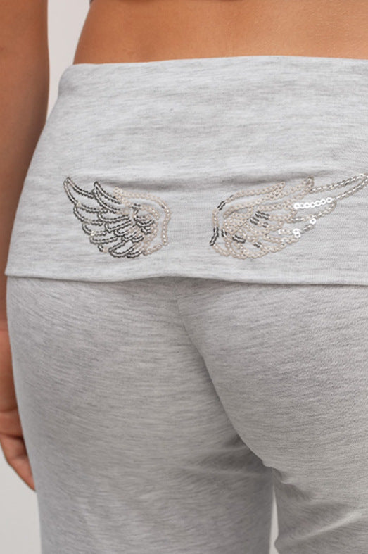 "Hot Girl" Style Sequin-Wing Sweatshirt and Pants Set