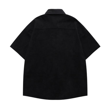 YAVIORA Cartoon Letter Corduroy Shirt