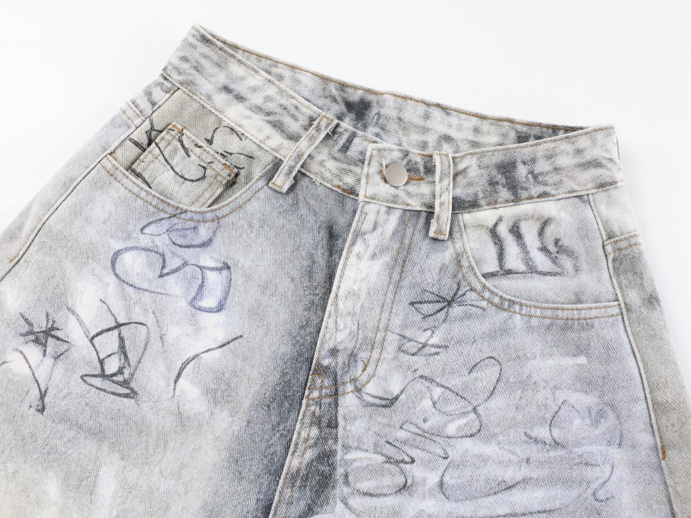 Yaviora American Style Printed Graffiti Jeans