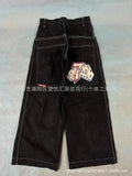 Vintage-Wash Denim Jeans with Y2K Hip-Hop Embroidery