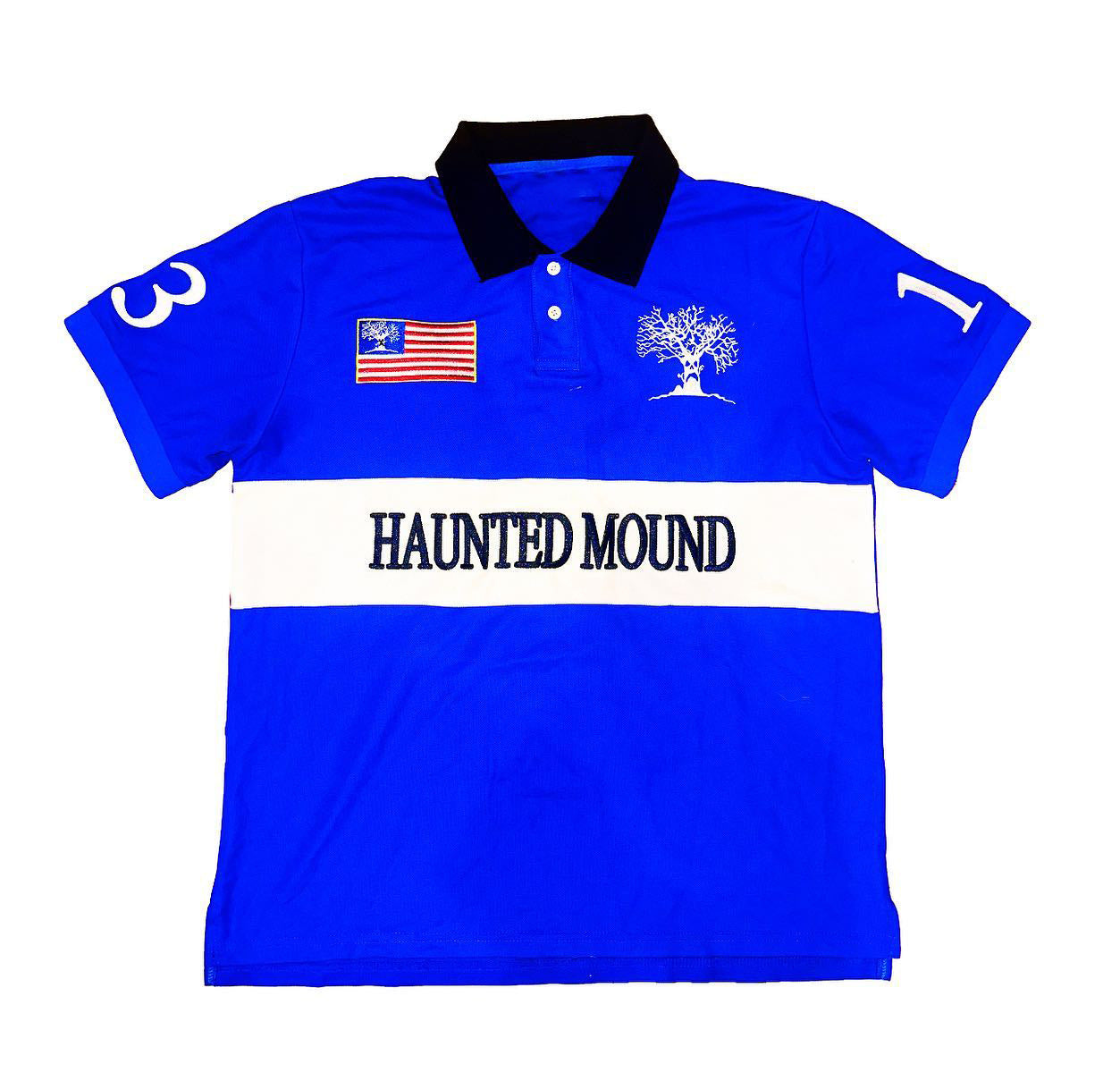 Fully embroidered Halloween pumpkin-head polo shirt