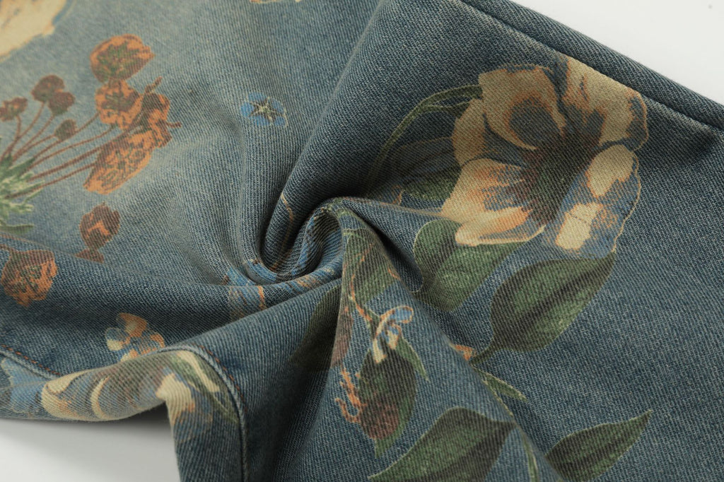 YAVIORA Retro Floral Print Jeans