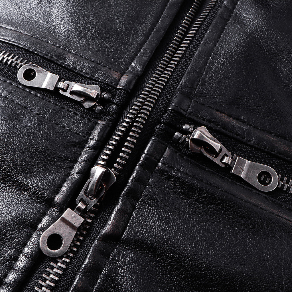 YAVIORA Riveted PU Leather Motorcycle Jacket