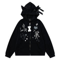 YAVIORA Cat Print Zip Hoodie