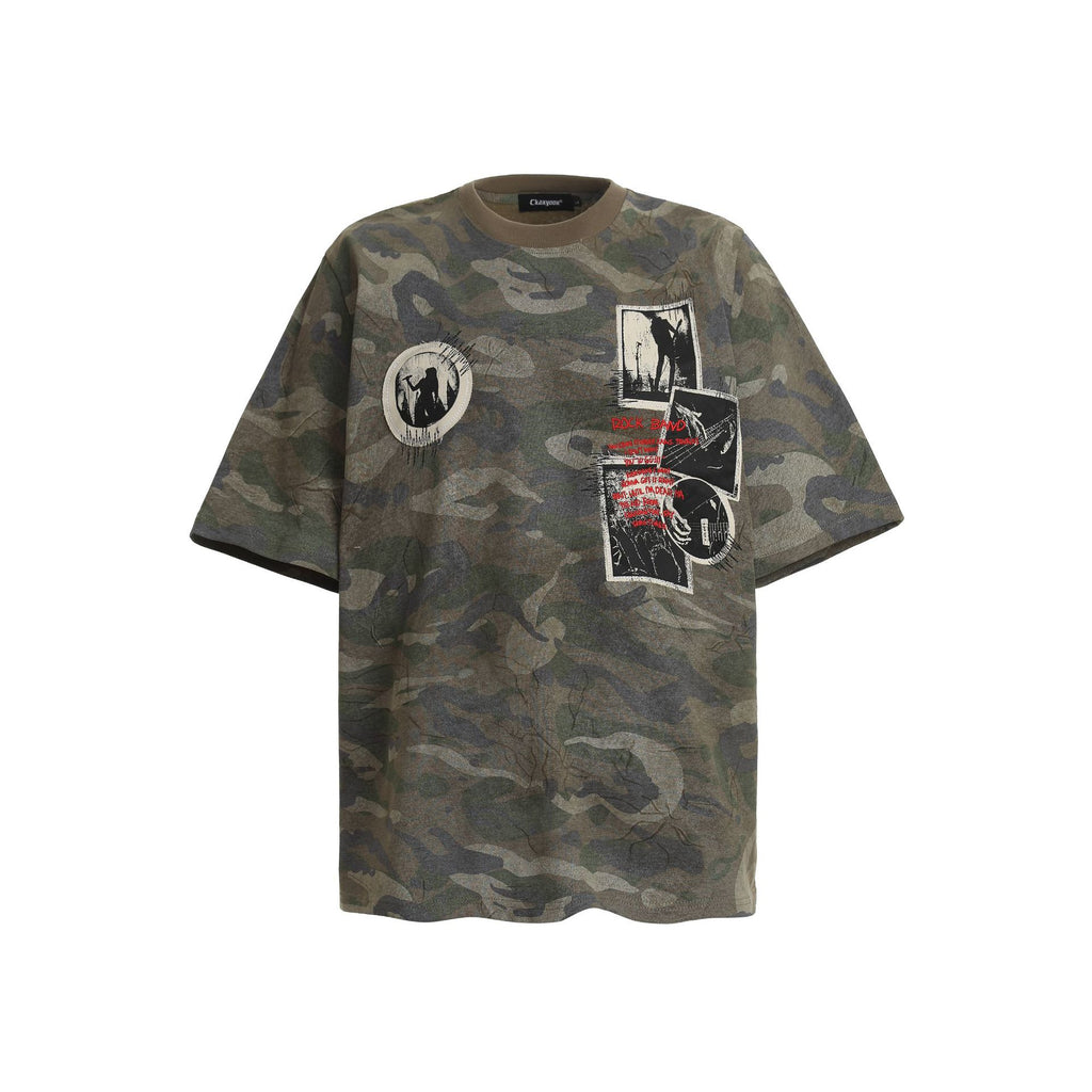 YAVIORA Vintage Camo Graphic T-Shirt