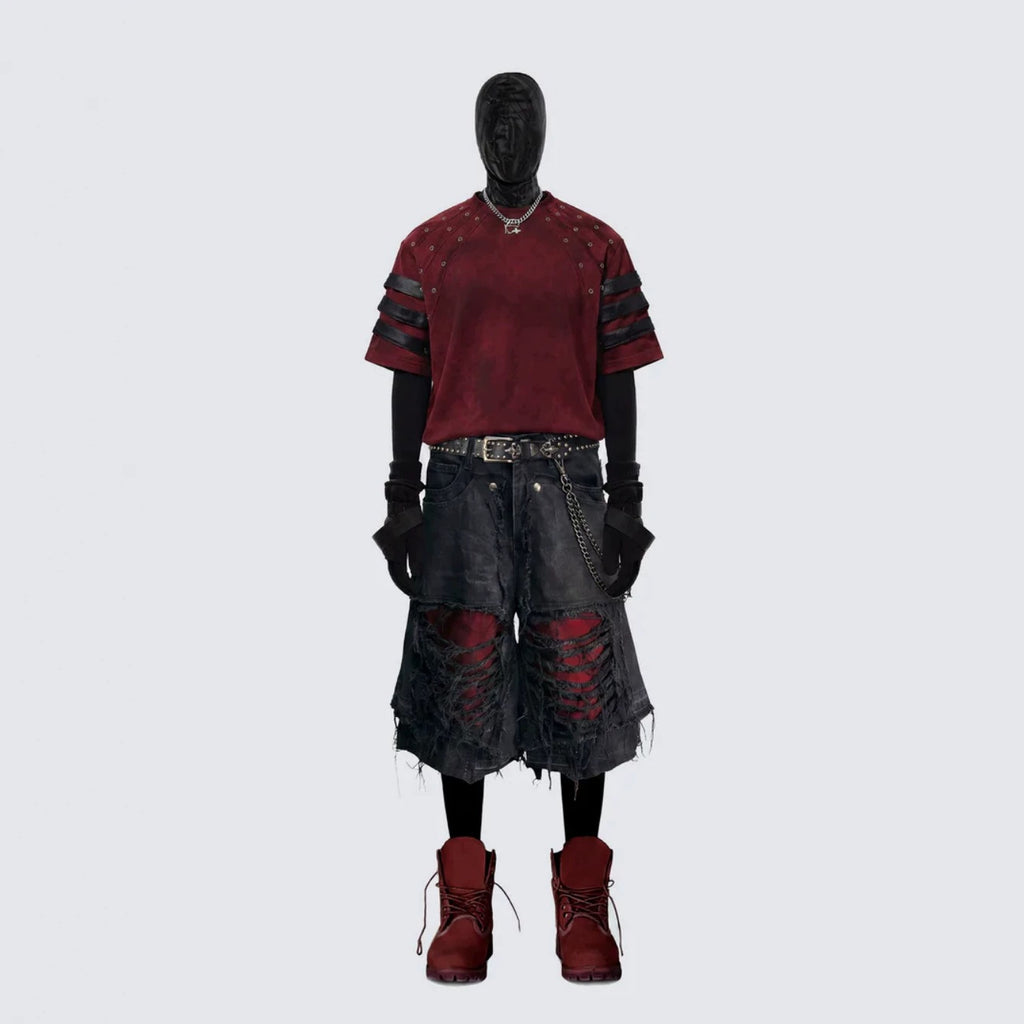 YAVIORA Ripped Fake Two-Piece Red Liner Shorts