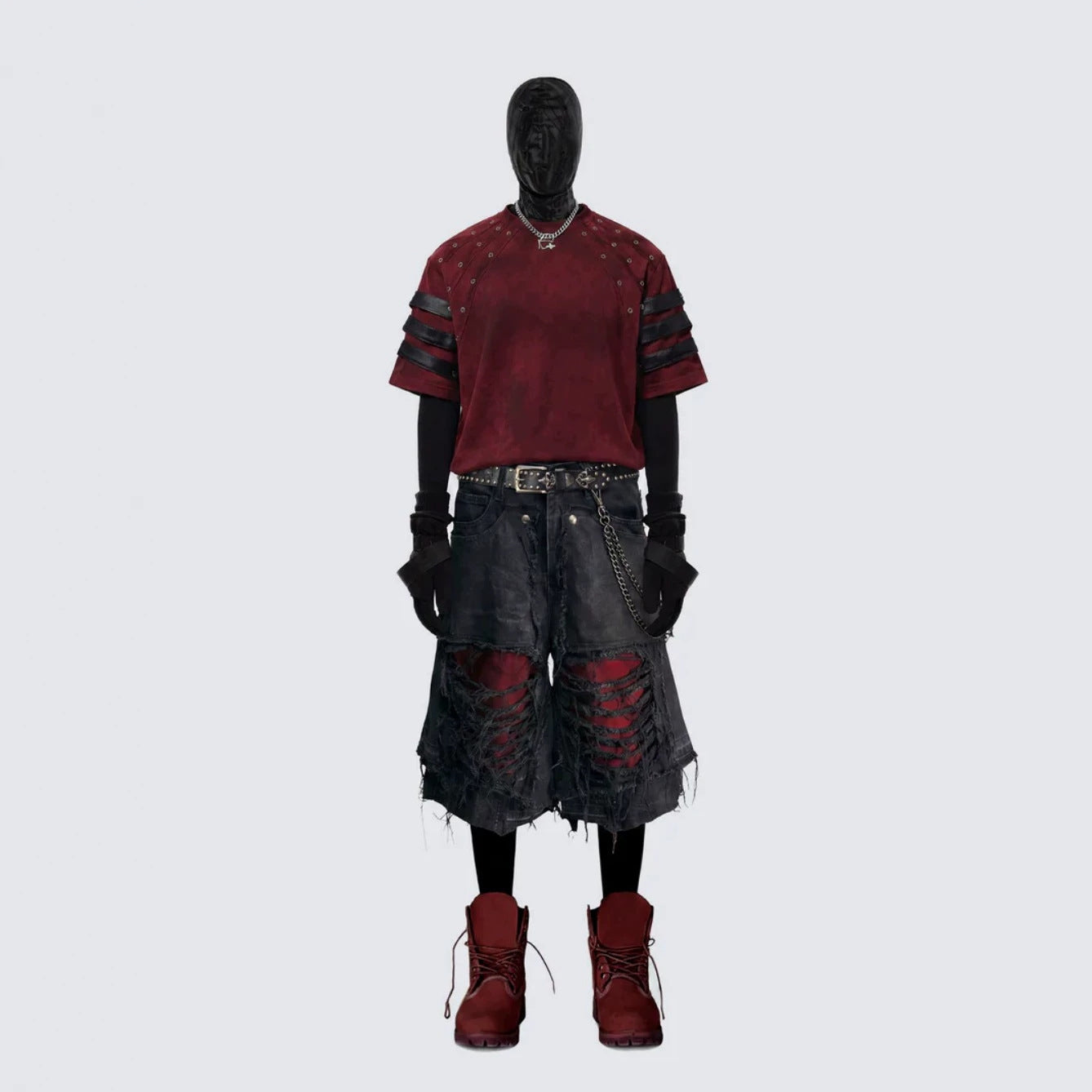 YAVIORA Ripped Fake Two-Piece Red Liner Shorts