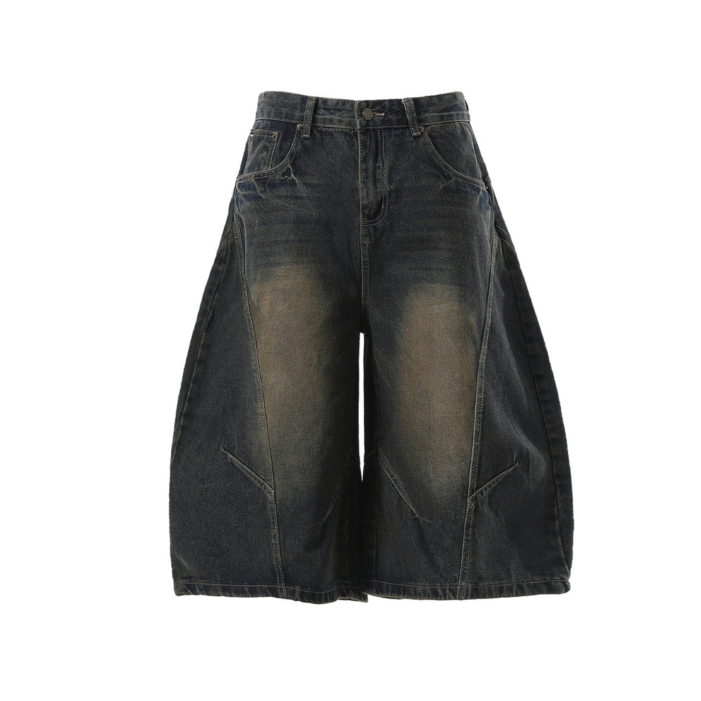 YAVIORA Vintage Washed Scimitar Fit Denim Shorts
