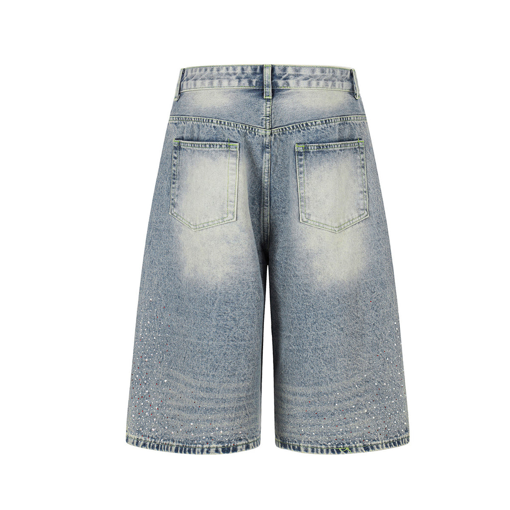 YAVIORA Rhinestone Wash Denim Shorts