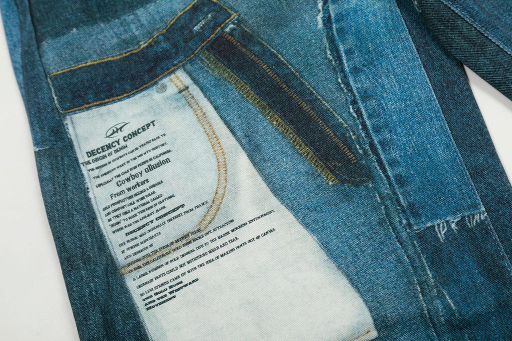 YAVIORA Irregular Printed Scimitar Cut Jeans