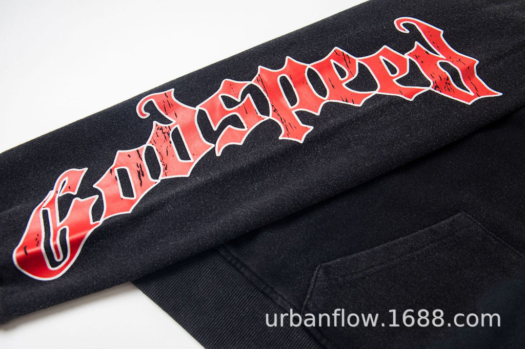 Vintage-Washed Pure Cotton Hip-Hop/Streetwear Hoodie with Print
