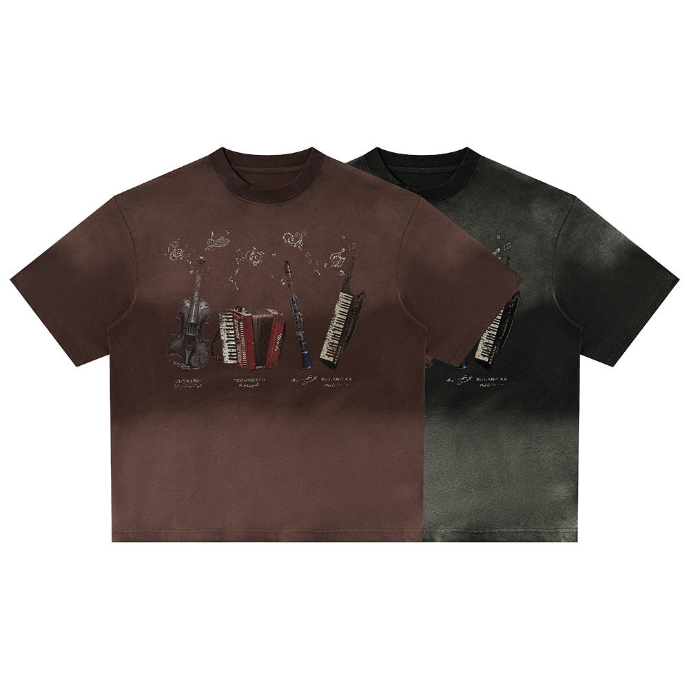 YAVIORA Vintage Music Instrument Gradient t shirt