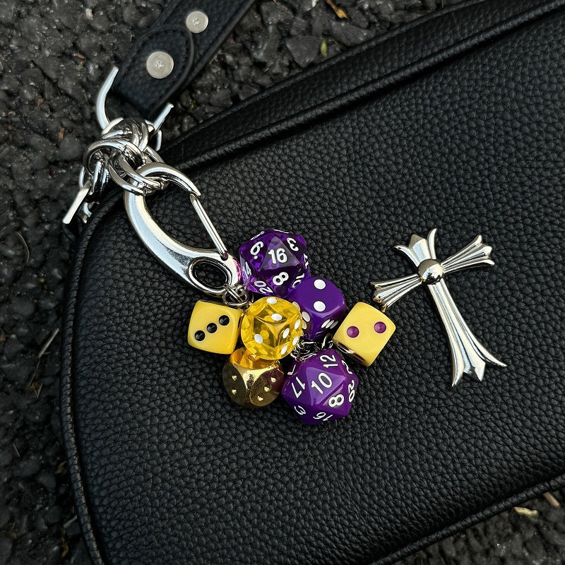 RPG Dice Keychain Bag Charm Purple Yellow Polyhedral