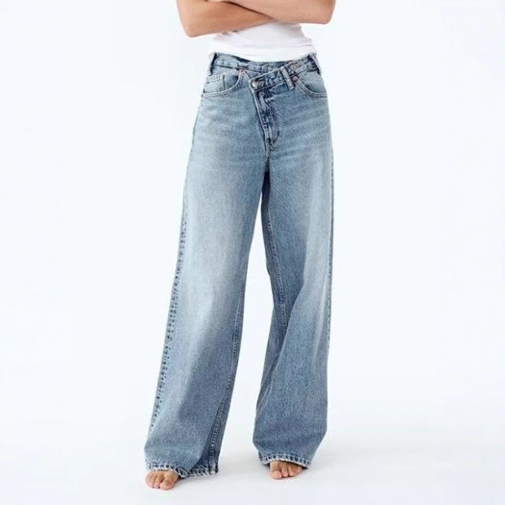 Y2K Casual Fashion Washed Jeans with Irregular Design