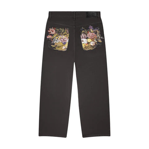 Retro Straight-leg Jeans with Plum Blossom Embroidery