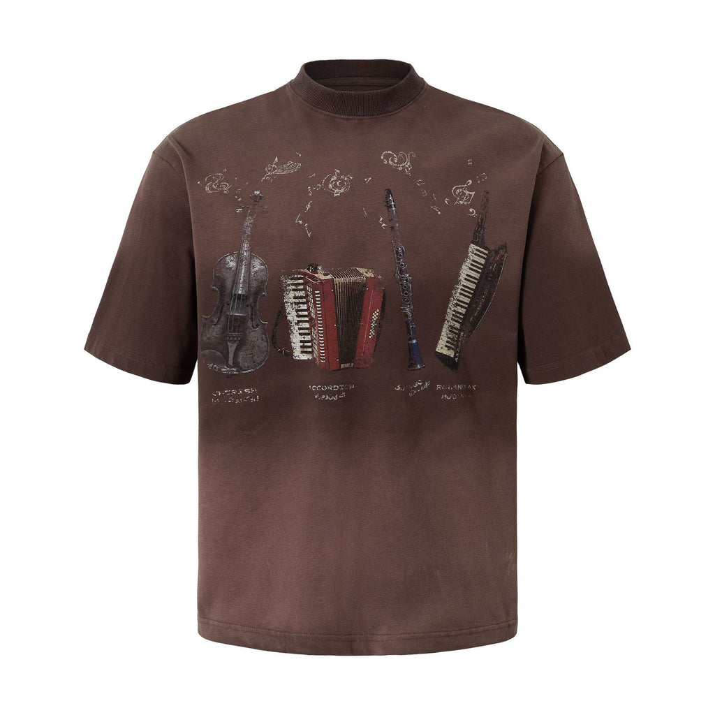 YAVIORA Vintage Music Instrument Gradient t shirt