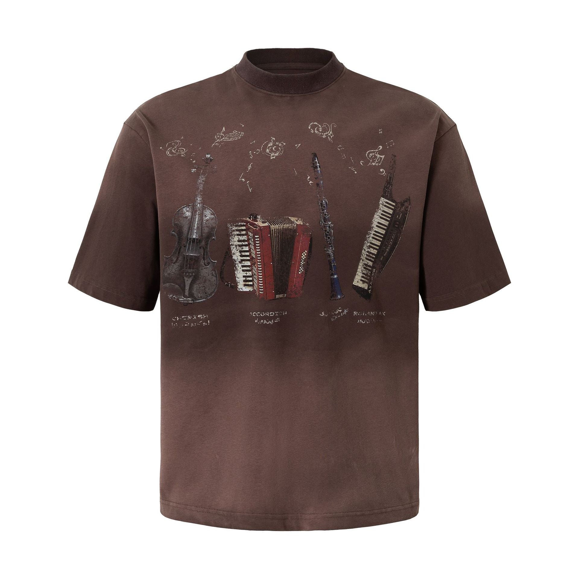 YAVIORA Vintage Music Instrument Gradient t shirt