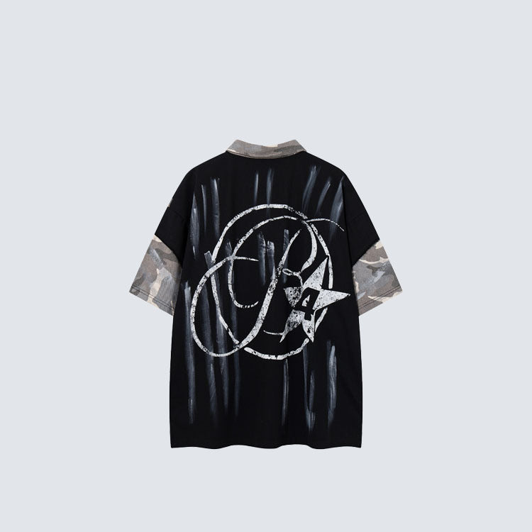 YAVIORA Paint Splatter Color Block T-Shirt