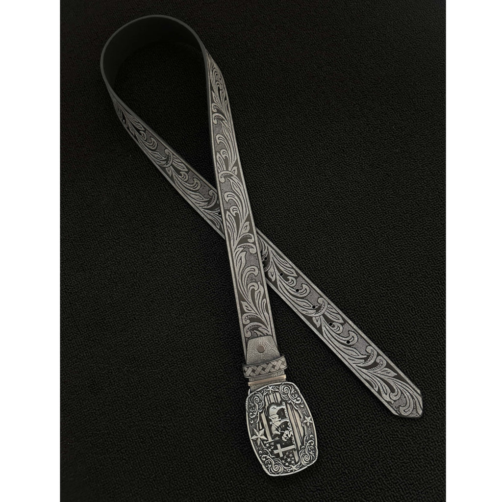 Western Praying Cowboy Cross Buckle Tooled Belt