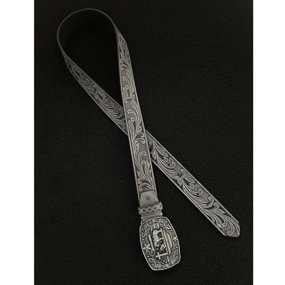 Western Praying Cowboy Cross Buckle Tooled Belt