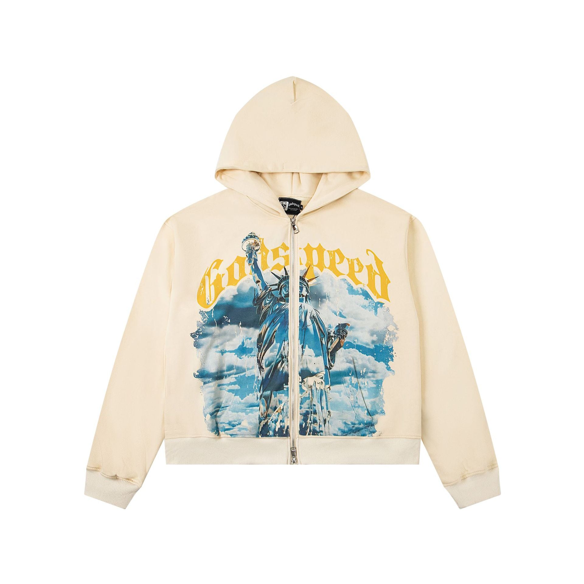 Vintage-Washed Pure Cotton Hip-Hop/Streetwear Hoodie with Print