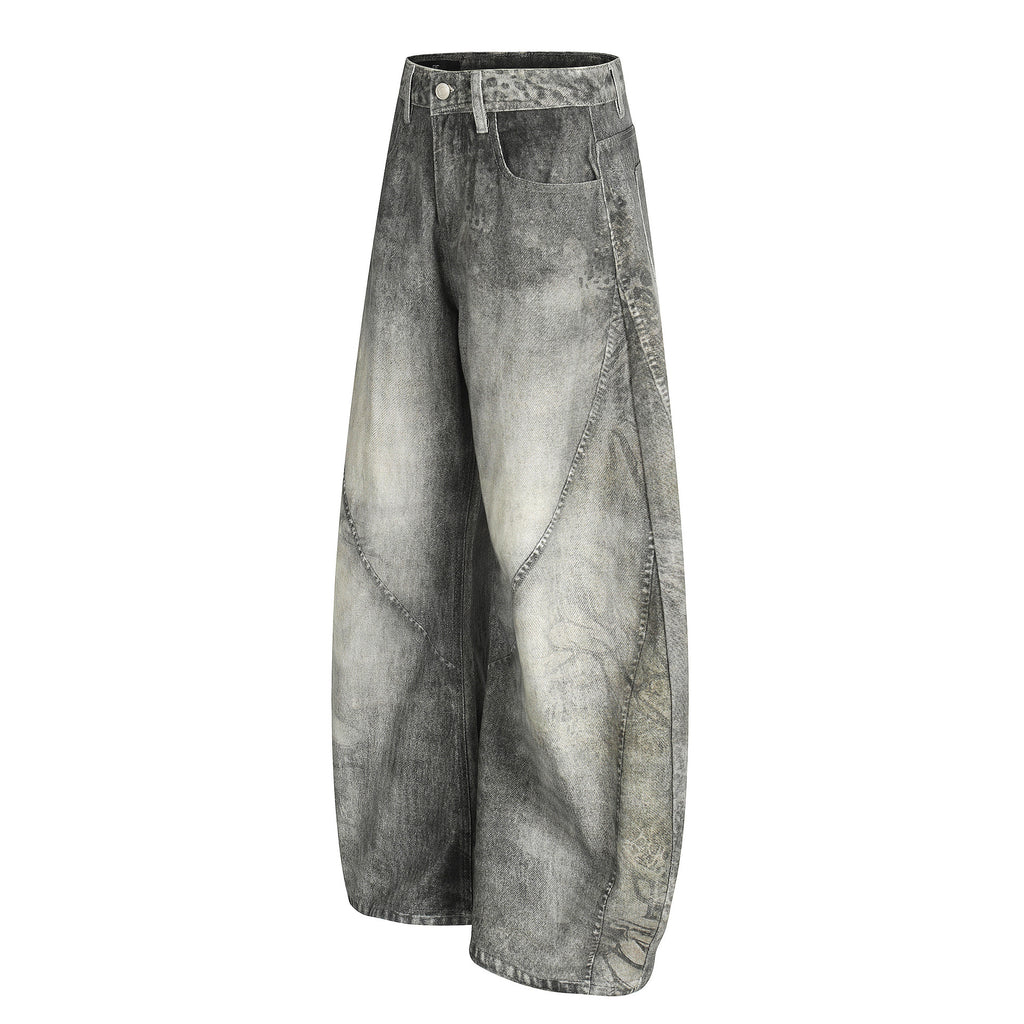 YAVIORA Spliced Dirty Wash Curved Baggy Pants