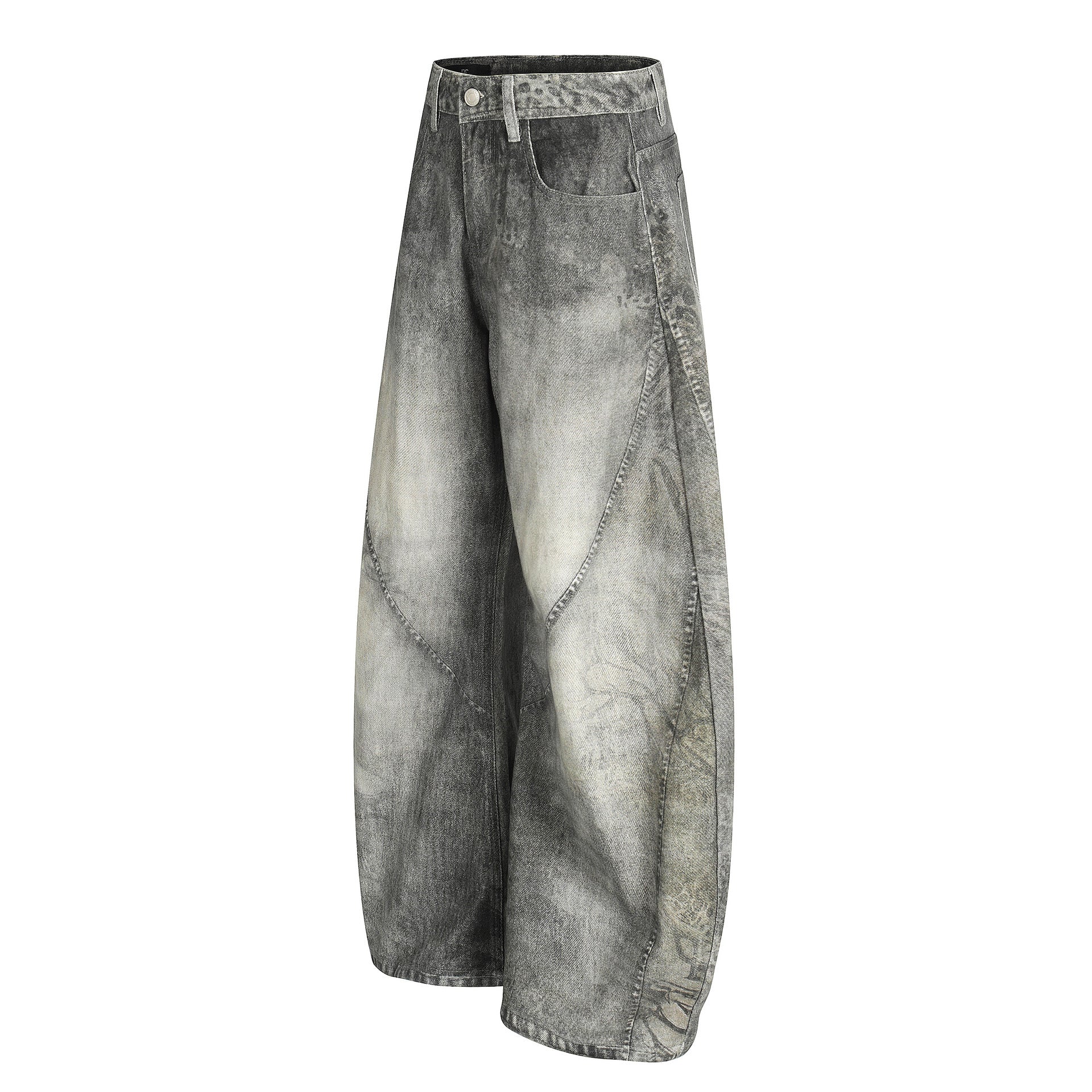 YAVIORA Spliced Dirty Wash Curved Baggy Pants