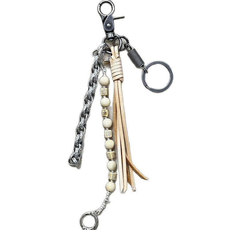 Biker Wallet Chain Lava Bead Leather Tassel Keychain