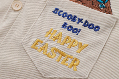 YAVIORA Cartoon Letter Corduroy Shirt