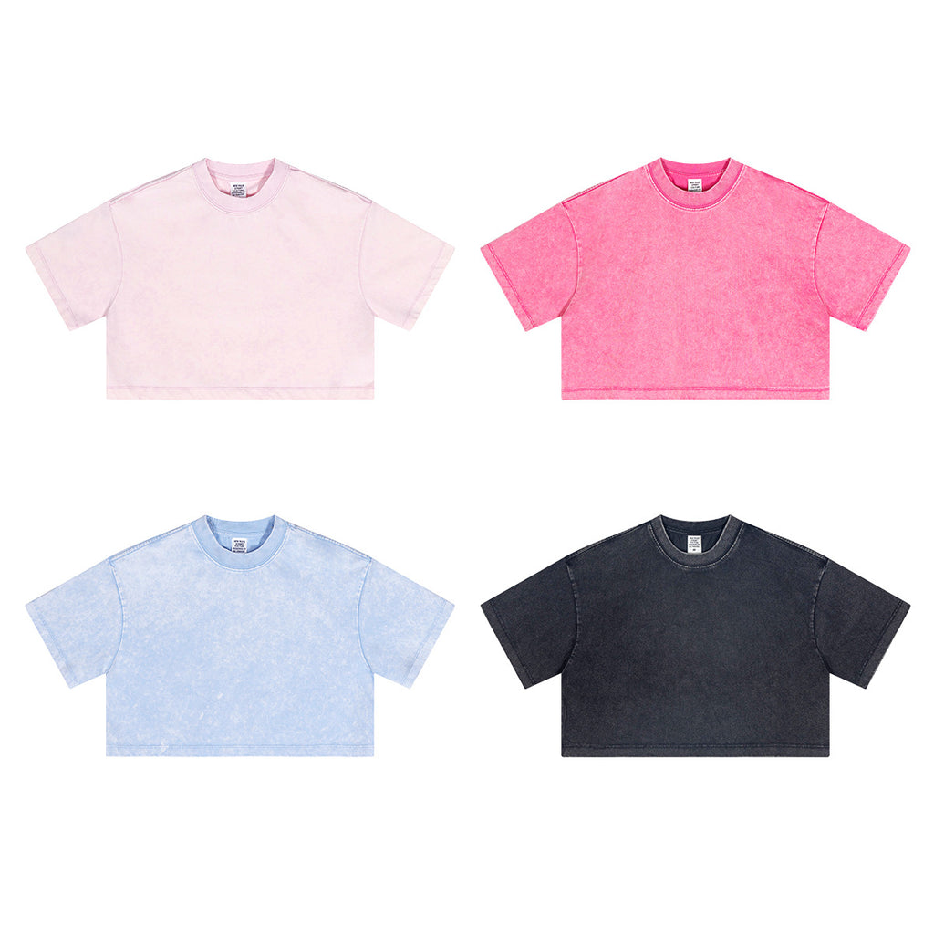 Yaviora Round Neck Crop Top Sexy Loose Short-Sleeve T-Shirt