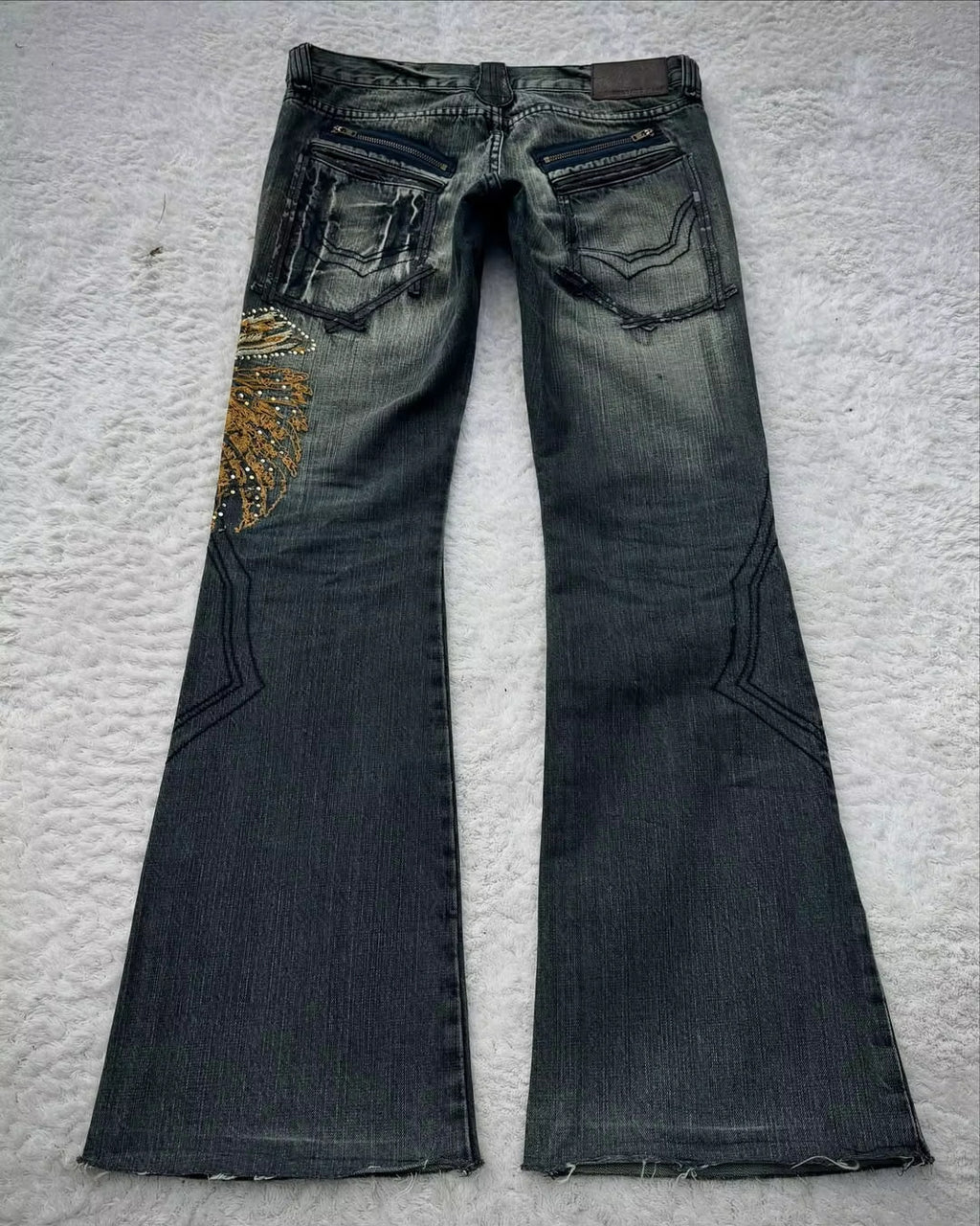 Y2K Dark-Style Patchwork Embroidered Flare Jeans