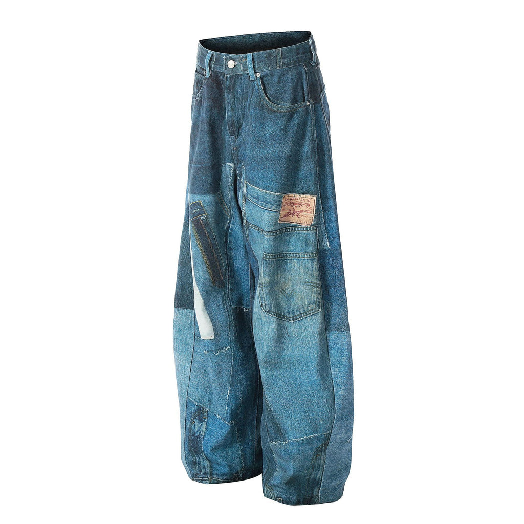 YAVIORA Irregular Printed Scimitar Cut Jeans