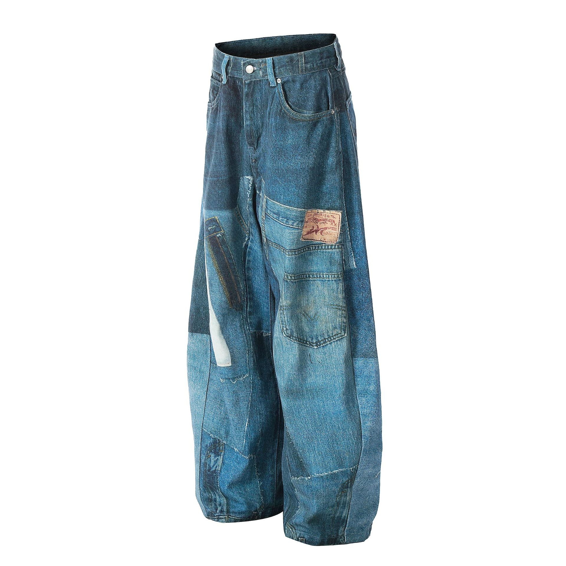 YAVIORA Irregular Printed Scimitar Cut Jeans