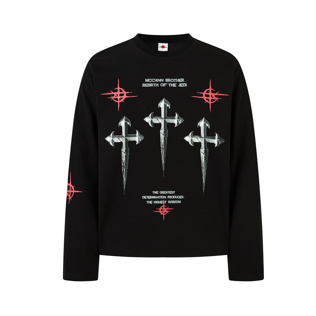 YAVIORA Dark Aesthetic Long-Sleeve Cross T-Shirt