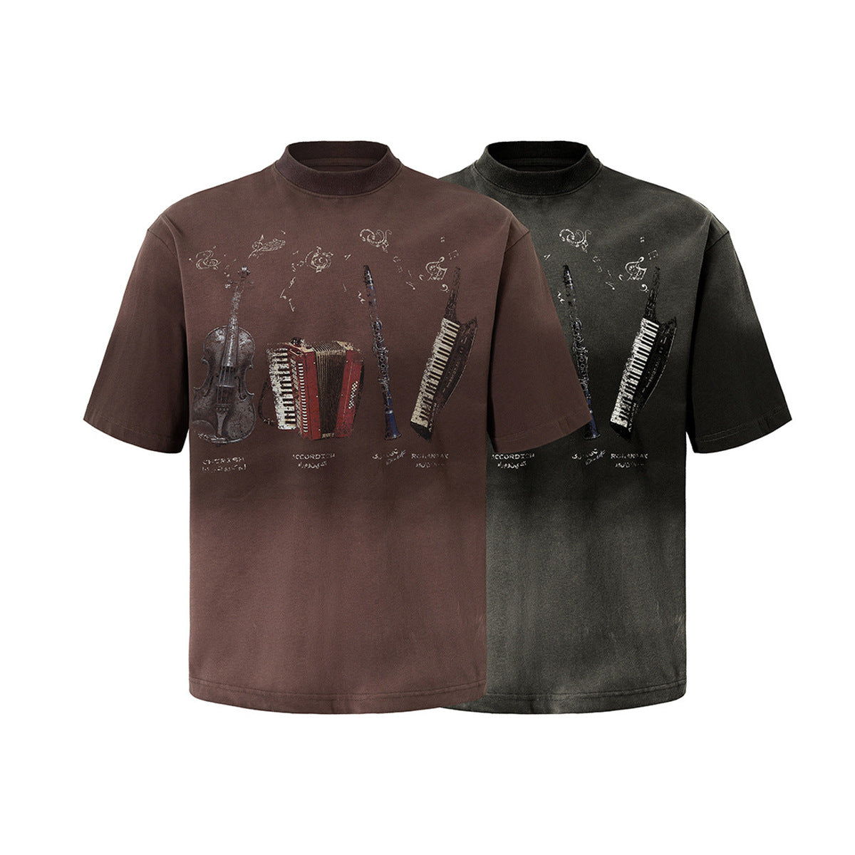 YAVIORA Vintage Music Instrument Gradient t shirt