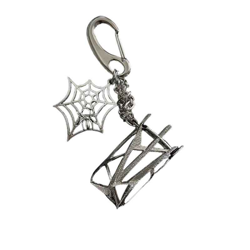 Gothic Spider Web Pentagram Cube Keychain