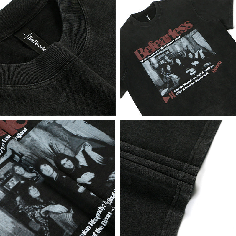 YAVIORA Distressed Band Print T-Shirt