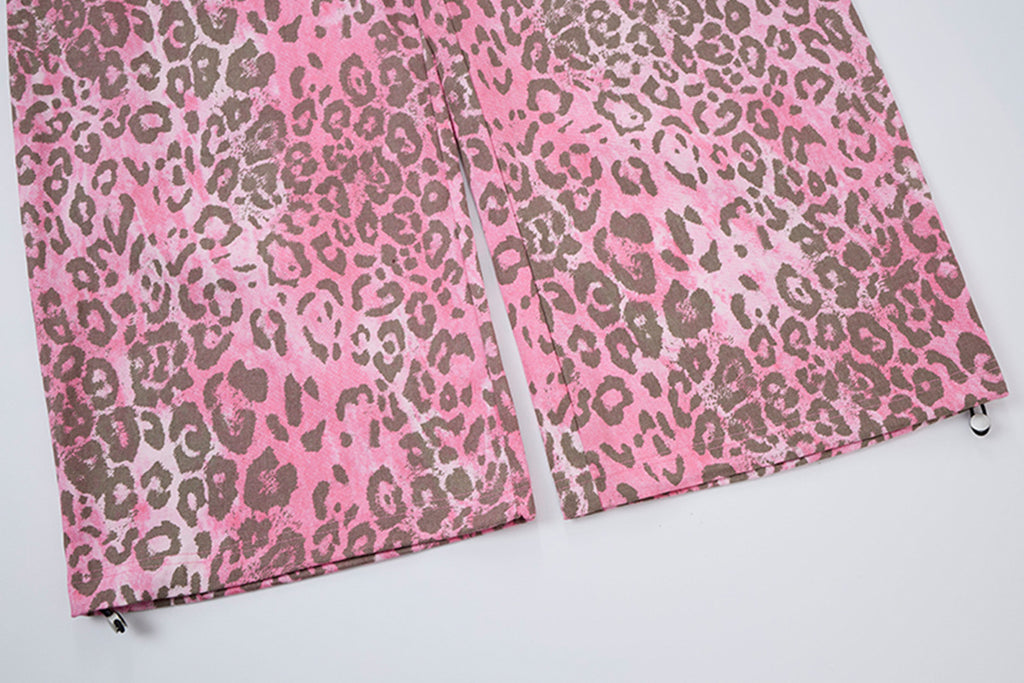 YAVIORA Pink Leopard Print Faux Two-Piece Pants