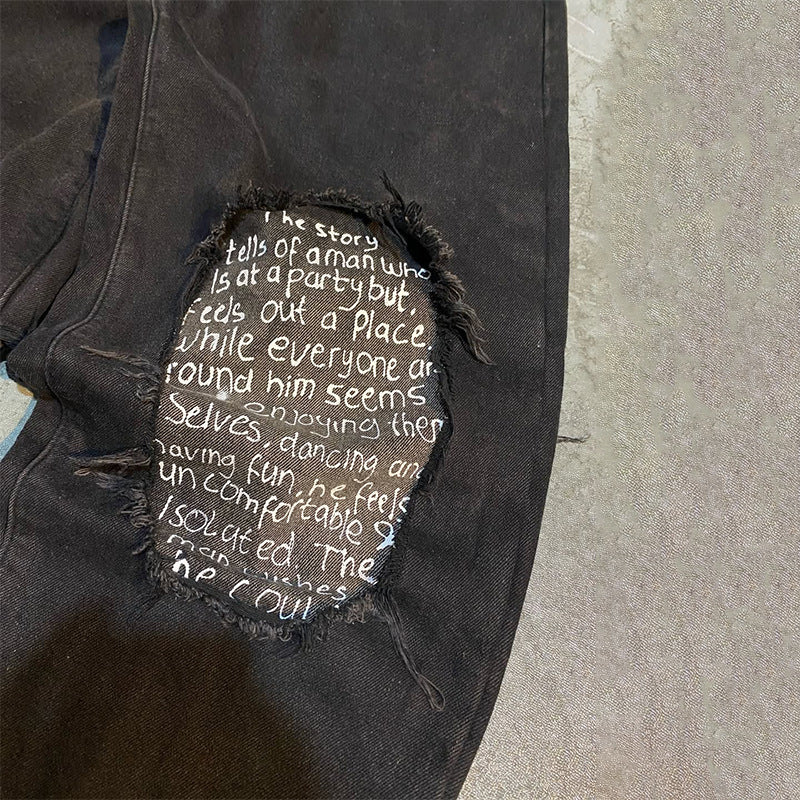 Y2K Men's Hip-Hop Jeans with American-Style Graphic Lettering