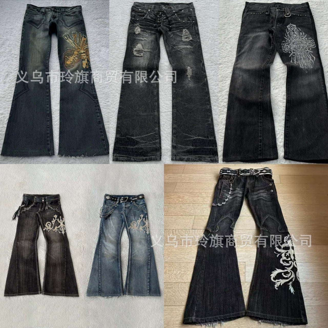 Y2K Dark-Style Patchwork Embroidered Flare Jeans
