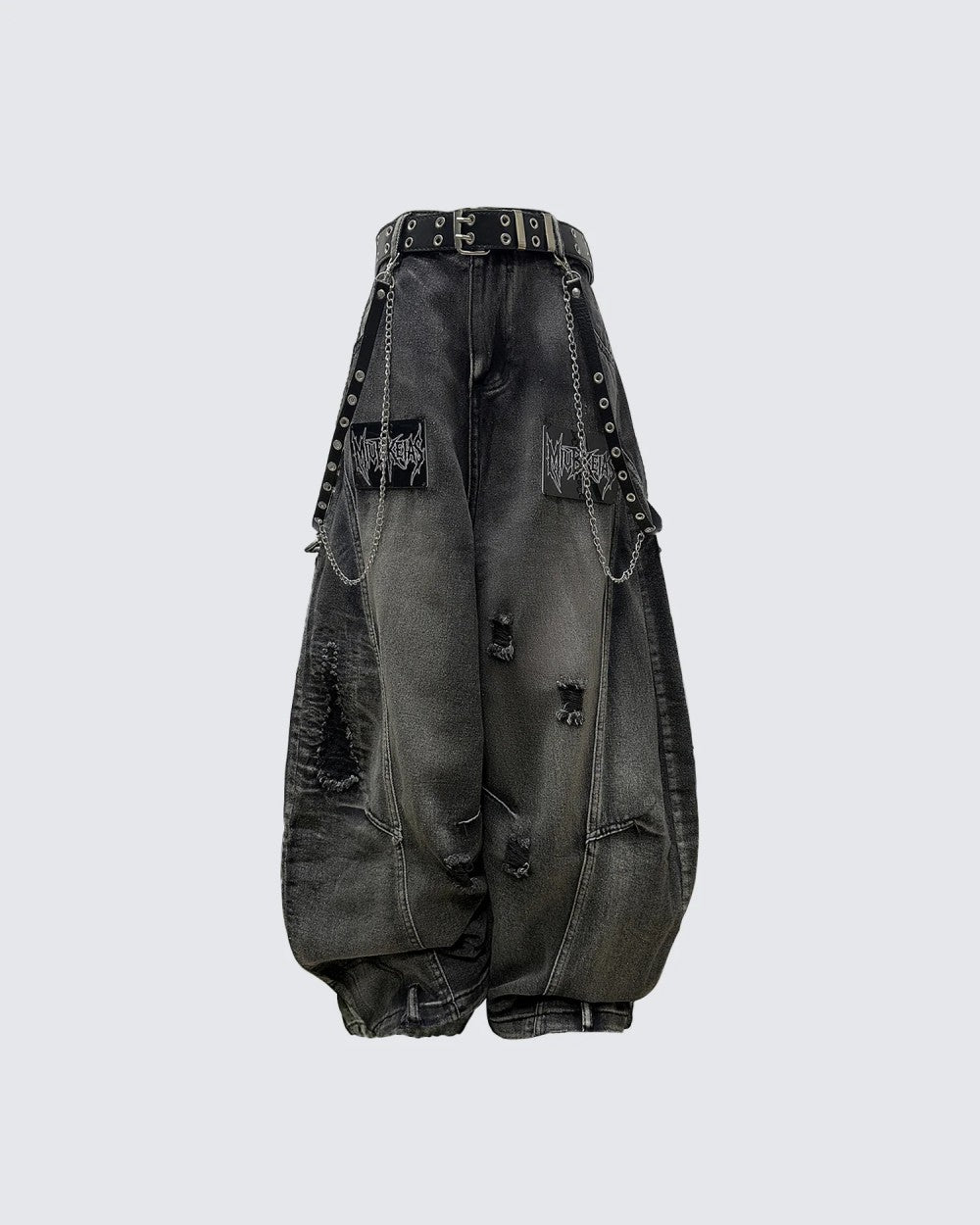YAVIORA Distressed Wasteland Chain Detail Pants