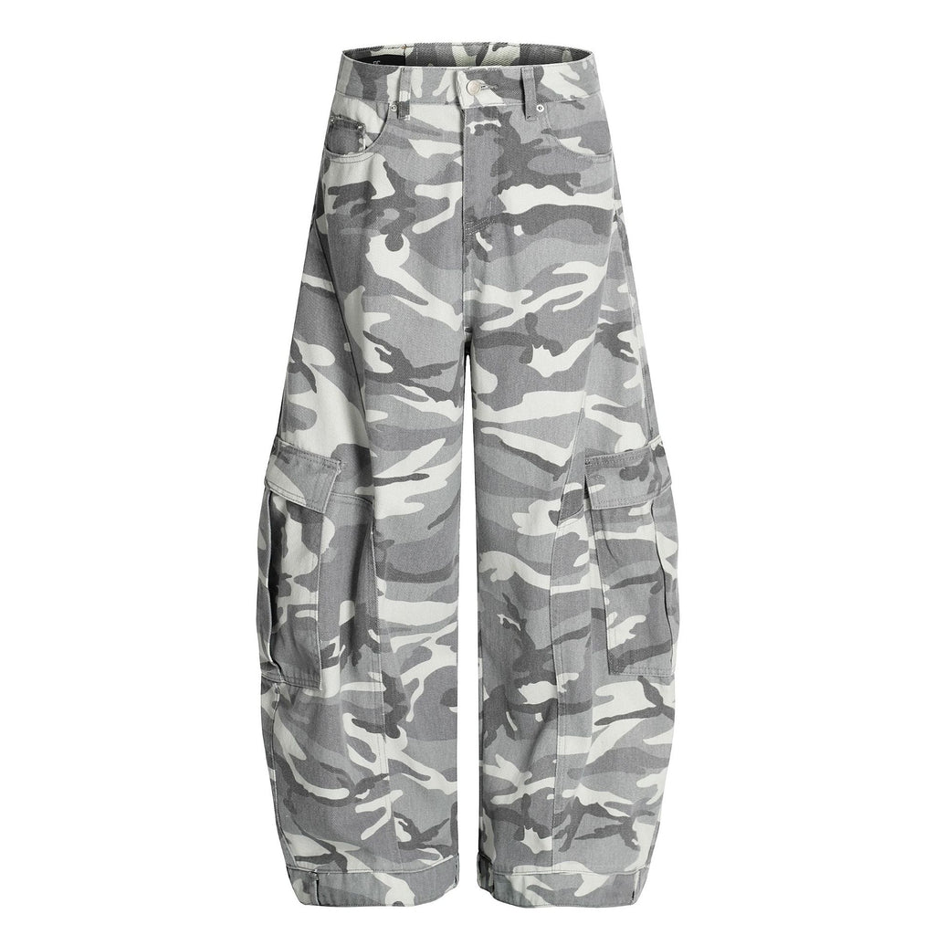 YAVIORA Gray and White Camouflage Cargo Pants