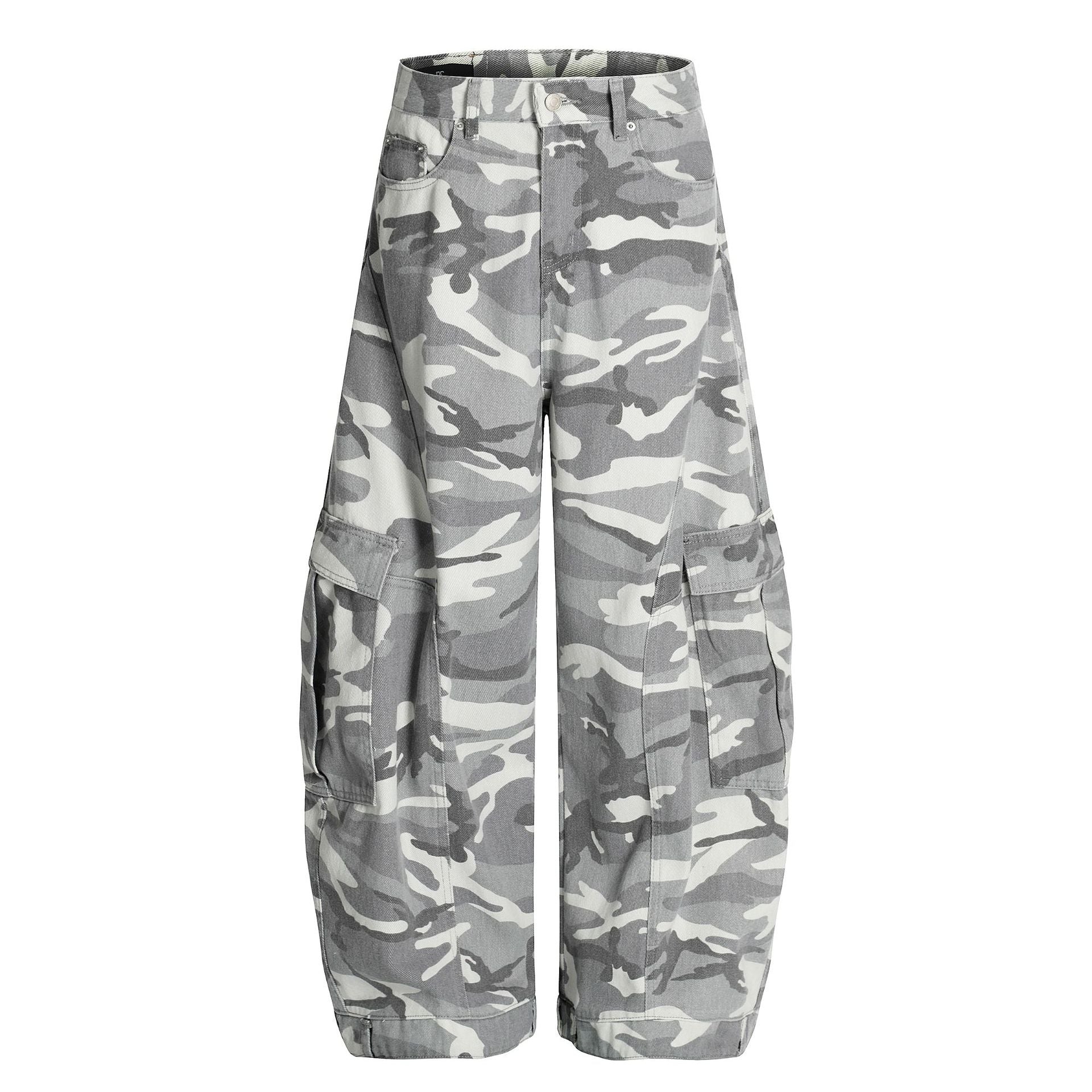 YAVIORA Gray and White Camouflage Cargo Pants