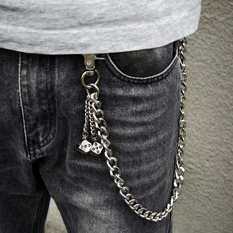 Silver Wallet Chain with Dice Charm – Punk Style