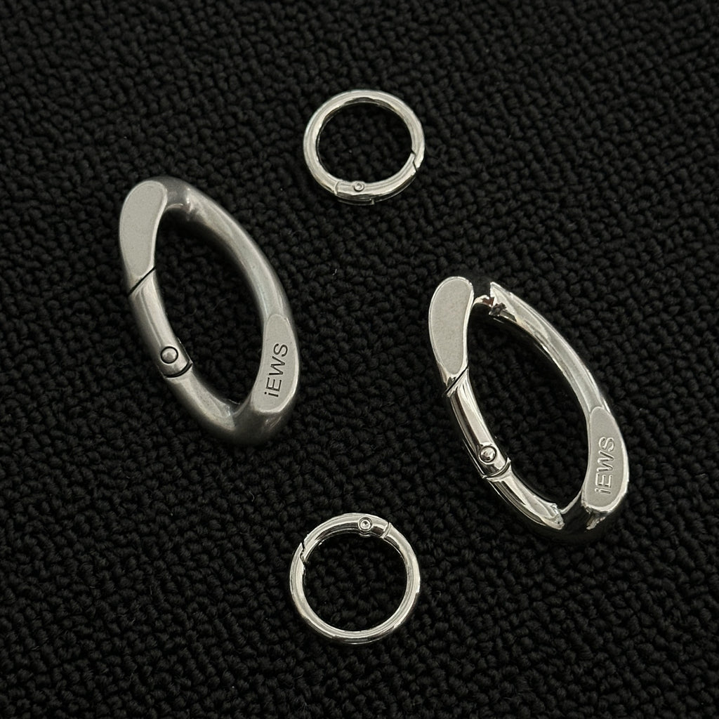 Oval Spring Snap Hook Keychain Ring Silver Metal