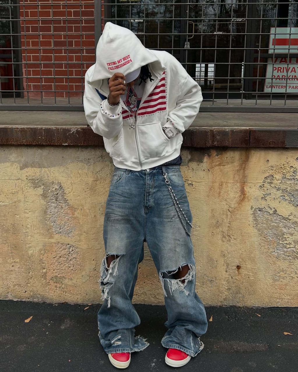 "Freedom & Beauty" Letter Appliqué Hoodie